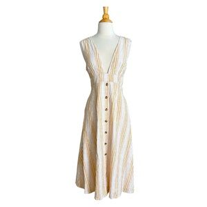 URBAN OUTFITTERS Plunging Neck Millie Stripe MIDI Dress Button‎ Front Size 6